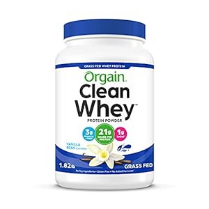 Orgain Grass Fed Clean Whey Protein Powder, Vanilla Bean – 21g of Protein, Low Net Carbs, Gluten Free, Soy Free, No…