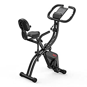 Folding Exercise Bike with Arm Resistance Bands, Magnetic Upright Indoor Cycling Bike Stationary for Home Gym & Cardio…